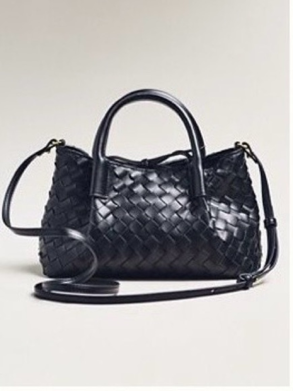 Anthropologie Mini-Top Handle Woven Tote with Wallet in Black